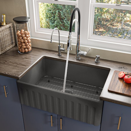 Alfi Brand Concrete Color 30" Reversible Sgl Fireclay Farmhouse Kitchen Sink ABCO3020SB